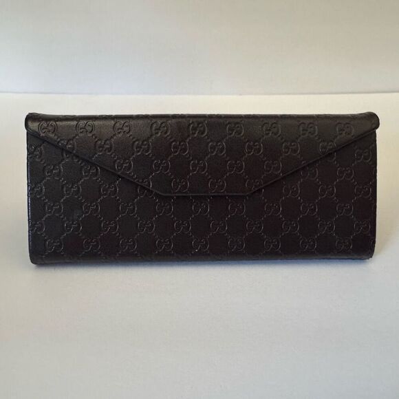 Gucci Triangle Brown Leather Eyeglasses Sunglasses Snap Closure Case Luxury - Picture 1 of 8